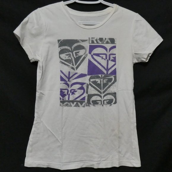 ROXY, large, graphic front, white tee, EUC - Picture 1 of 11